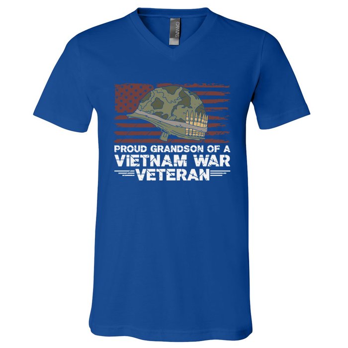 Proud Grandson Of A Vietnam War Veteran Usa Flag Gift V-Neck T-Shirt