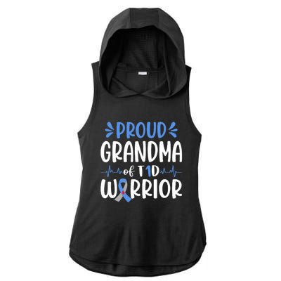 Proud Grandma Of T1D Warrior Diabetes Awareness Blue Ribbon Ladies PosiCharge Tri-Blend Wicking Draft Hoodie Tank