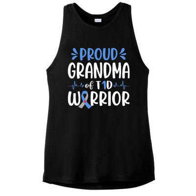 Proud Grandma Of T1D Warrior Diabetes Awareness Blue Ribbon Ladies PosiCharge Tri-Blend Wicking Tank