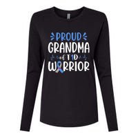 Proud Grandma Of T1D Warrior Diabetes Awareness Blue Ribbon Womens Cotton Relaxed Long Sleeve T-Shirt