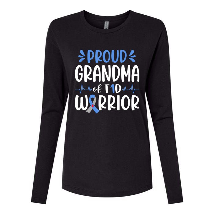 Proud Grandma Of T1D Warrior Diabetes Awareness Blue Ribbon Womens Cotton Relaxed Long Sleeve T-Shirt