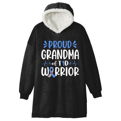 Proud Grandma Of T1D Warrior Diabetes Awareness Blue Ribbon Hooded Wearable Blanket