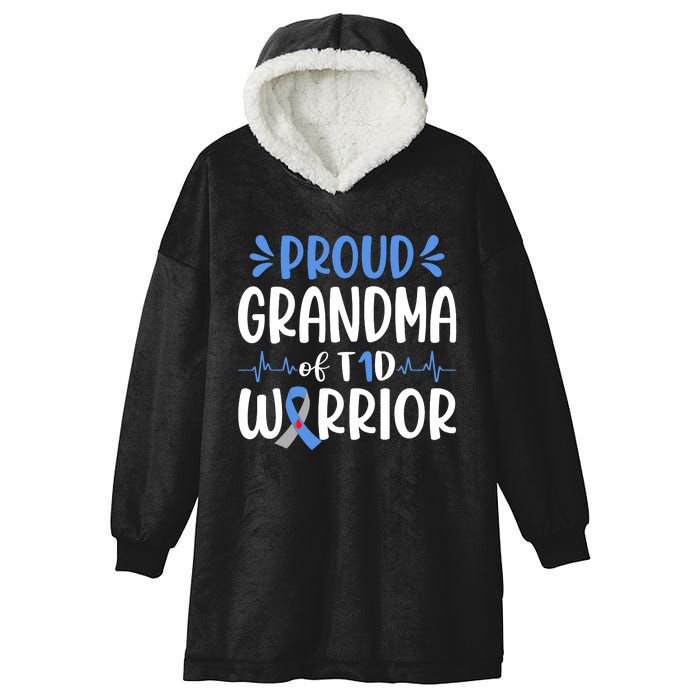 Proud Grandma Of T1D Warrior Diabetes Awareness Blue Ribbon Hooded Wearable Blanket