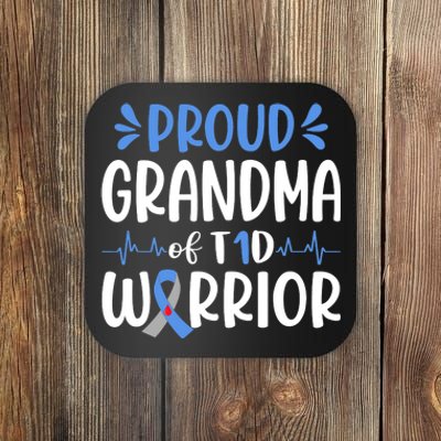 Proud Grandma Of T1D Warrior Diabetes Awareness Blue Ribbon Coaster