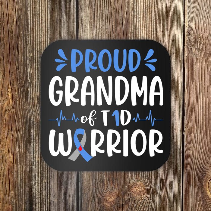 Proud Grandma Of T1D Warrior Diabetes Awareness Blue Ribbon Coaster