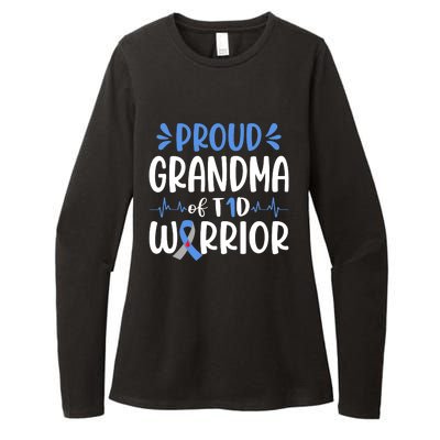 Proud Grandma Of T1D Warrior Diabetes Awareness Blue Ribbon Womens CVC Long Sleeve Shirt