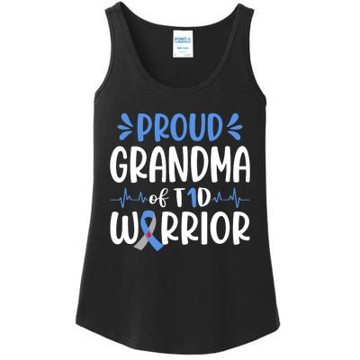 Proud Grandma Of T1D Warrior Diabetes Awareness Blue Ribbon Ladies Essential Tank