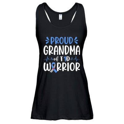 Proud Grandma Of T1D Warrior Diabetes Awareness Blue Ribbon Ladies Essential Flowy Tank