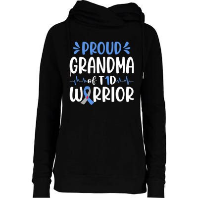 Proud Grandma Of T1D Warrior Diabetes Awareness Blue Ribbon Womens Funnel Neck Pullover Hood