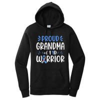 Proud Grandma Of T1D Warrior Diabetes Awareness Blue Ribbon Women's Pullover Hoodie