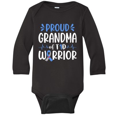 Proud Grandma Of T1D Warrior Diabetes Awareness Blue Ribbon Baby Long Sleeve Bodysuit