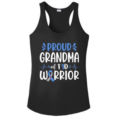 Proud Grandma Of T1D Warrior Diabetes Awareness Blue Ribbon Ladies PosiCharge Competitor Racerback Tank