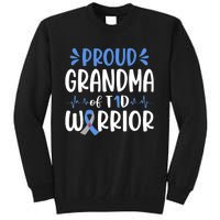 Proud Grandma Of T1D Warrior Diabetes Awareness Blue Ribbon Tall Sweatshirt