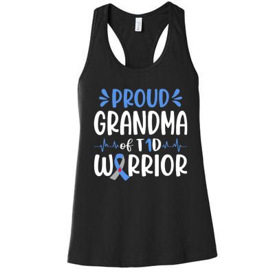 Proud Grandma Of T1D Warrior Diabetes Awareness Blue Ribbon Women's Racerback Tank