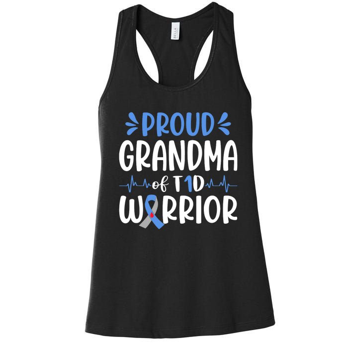 Proud Grandma Of T1D Warrior Diabetes Awareness Blue Ribbon Women's Racerback Tank