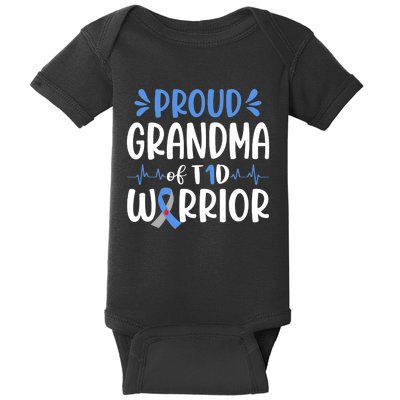 Proud Grandma Of T1D Warrior Diabetes Awareness Blue Ribbon Baby Bodysuit