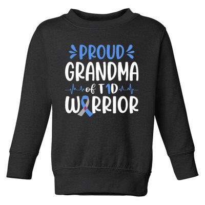 Proud Grandma Of T1D Warrior Diabetes Awareness Blue Ribbon Toddler Sweatshirt