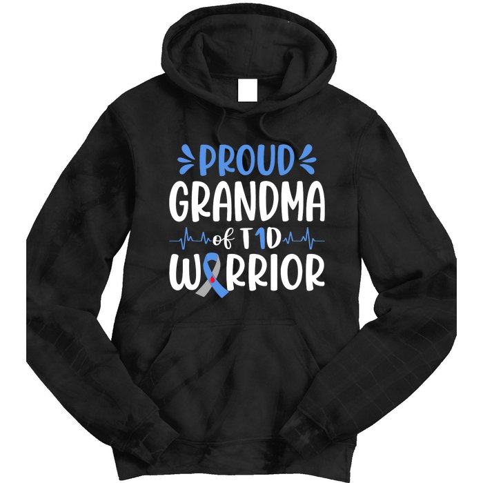 Proud Grandma Of T1D Warrior Diabetes Awareness Blue Ribbon Tie Dye Hoodie