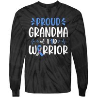 Proud Grandma Of T1D Warrior Diabetes Awareness Blue Ribbon Tie-Dye Long Sleeve Shirt