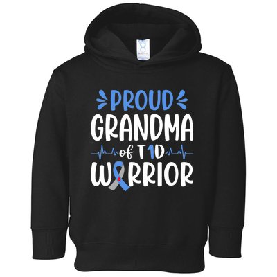 Proud Grandma Of T1D Warrior Diabetes Awareness Blue Ribbon Toddler Hoodie