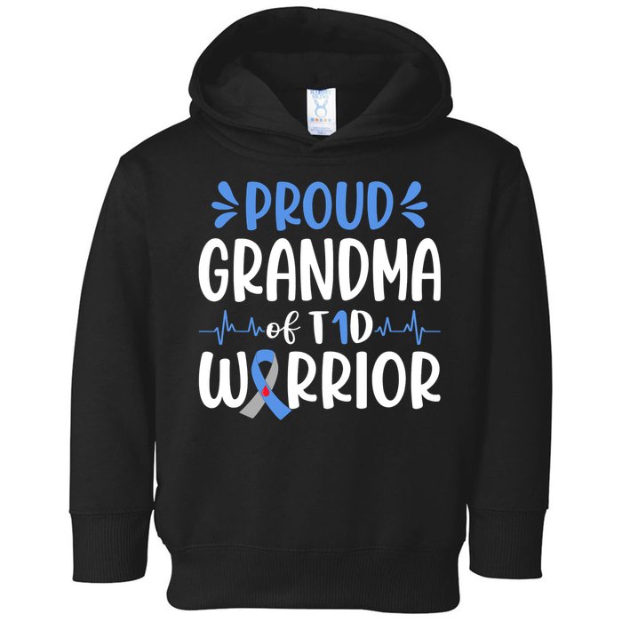 Proud Grandma Of T1D Warrior Diabetes Awareness Blue Ribbon Toddler Hoodie