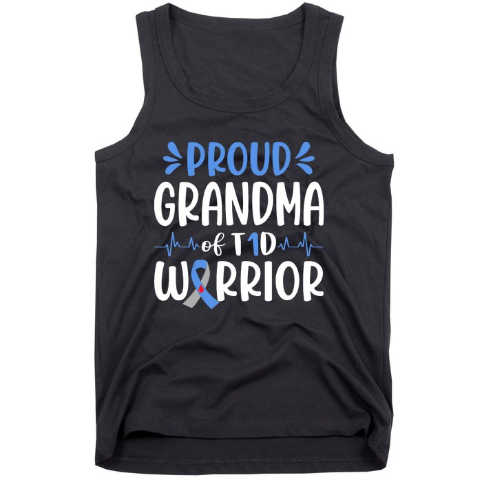 Proud Grandma Of T1D Warrior Diabetes Awareness Blue Ribbon Tank Top