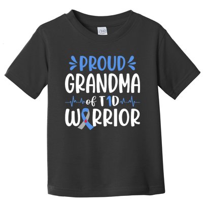 Proud Grandma Of T1D Warrior Diabetes Awareness Blue Ribbon Toddler T-Shirt