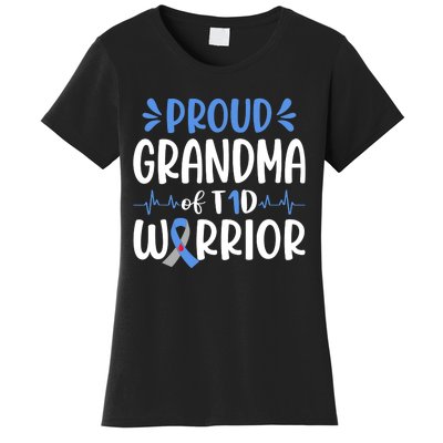 Proud Grandma Of T1D Warrior Diabetes Awareness Blue Ribbon Women's T-Shirt