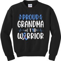 Proud Grandma Of T1D Warrior Diabetes Awareness Blue Ribbon Kids Sweatshirt