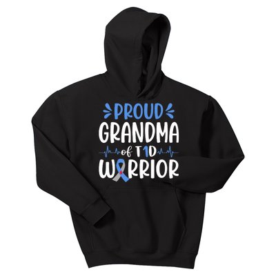 Proud Grandma Of T1D Warrior Diabetes Awareness Blue Ribbon Kids Hoodie