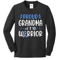 Proud Grandma Of T1D Warrior Diabetes Awareness Blue Ribbon Kids Long Sleeve Shirt