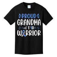 Proud Grandma Of T1D Warrior Diabetes Awareness Blue Ribbon Kids T-Shirt