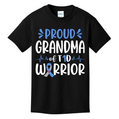 Proud Grandma Of T1D Warrior Diabetes Awareness Blue Ribbon Kids T-Shirt