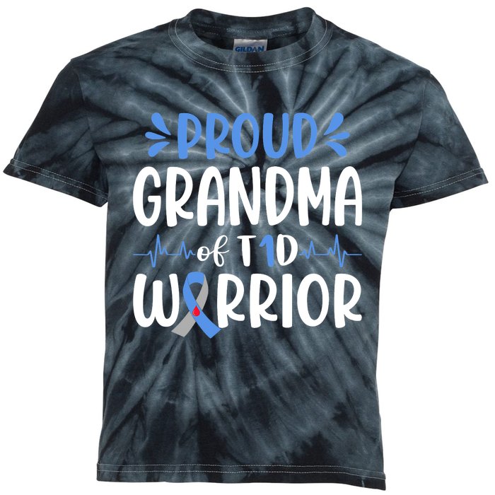 Proud Grandma Of T1D Warrior Diabetes Awareness Blue Ribbon Kids Tie-Dye T-Shirt