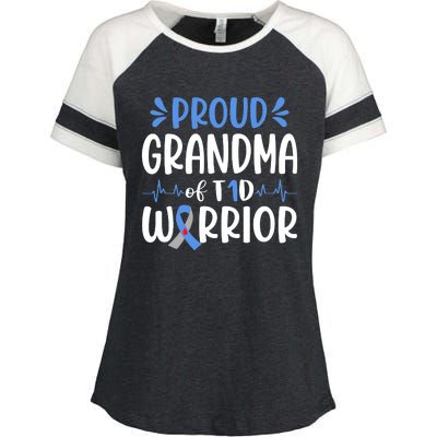 Proud Grandma Of T1D Warrior Diabetes Awareness Blue Ribbon Enza Ladies Jersey Colorblock Tee