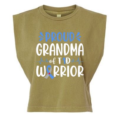 Proud Grandma Of T1D Warrior Diabetes Awareness Blue Ribbon Garment-Dyed Women's Muscle Tee