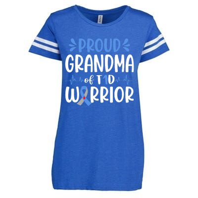 Proud Grandma Of T1D Warrior Diabetes Awareness Blue Ribbon Enza Ladies Jersey Football T-Shirt