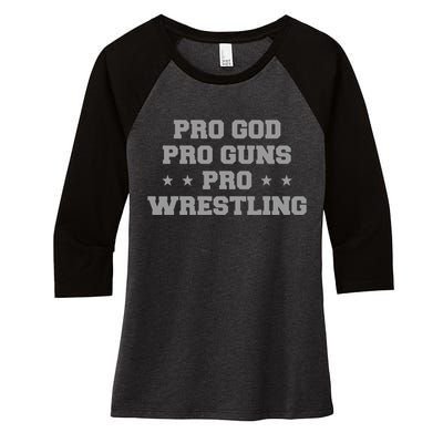 Pro God Pro Guns Pro Wrestling Women's Tri-Blend 3/4-Sleeve Raglan Shirt