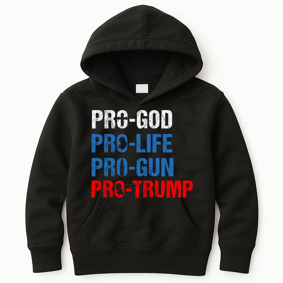 Pro God Pro Life Pro Gun Pro Trump Patriotic Kids Hoodie