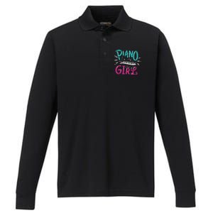 Piano Girl Pianist Music Notes Gift Performance Long Sleeve Polo