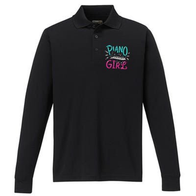 Piano Girl Pianist Music Notes Gift Performance Long Sleeve Polo