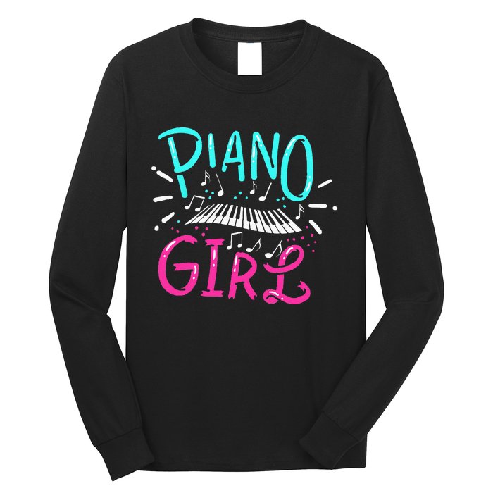 Piano Girl Pianist Music Notes Gift Long Sleeve Shirt