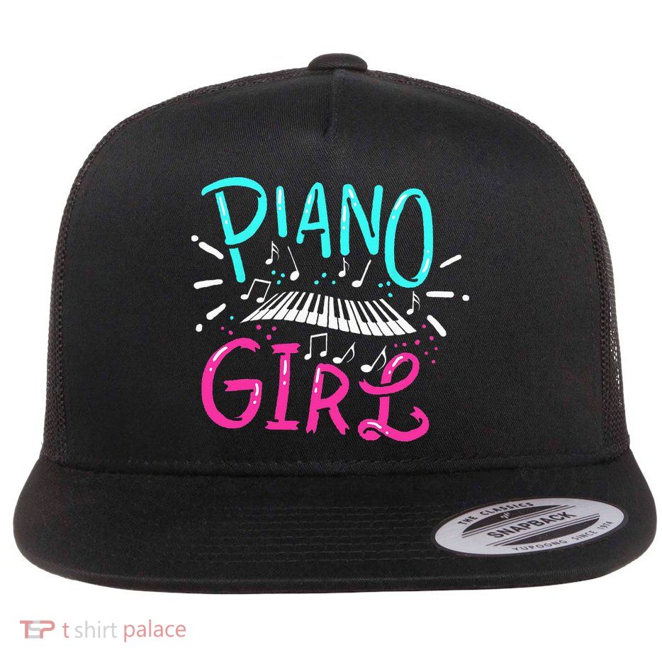 Piano Girl Pianist Music Notes Gift Flat Bill Trucker Hat