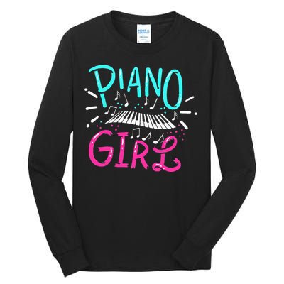 Piano Girl Pianist Music Notes Gift Tall Long Sleeve T-Shirt