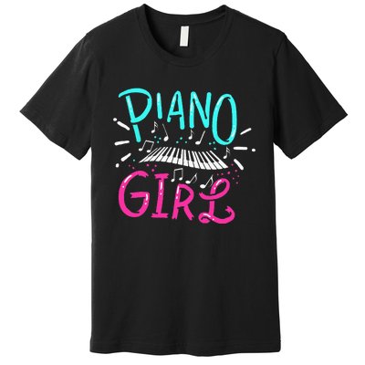 Piano Girl Pianist Music Notes Gift Premium T-Shirt