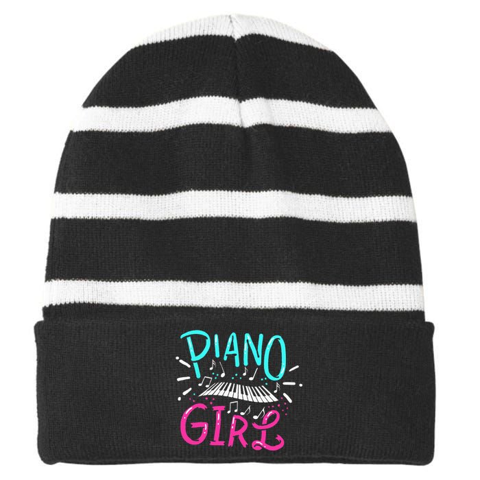 Piano Girl Pianist Music Notes Gift Striped Beanie with Solid Band