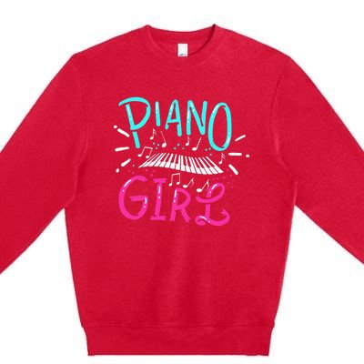 Piano Girl Pianist Music Notes Gift Premium Crewneck Sweatshirt