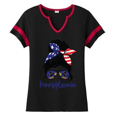 Pennsylvania Girl Pennsylvania Flag State Girlfriend Messy Ladies Halftime Notch Neck Tee