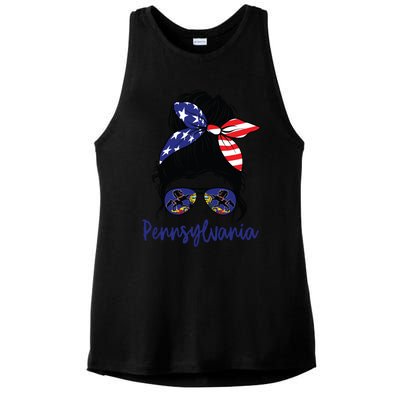 Pennsylvania Girl Pennsylvania Flag State Girlfriend Messy Ladies PosiCharge Tri-Blend Wicking Tank