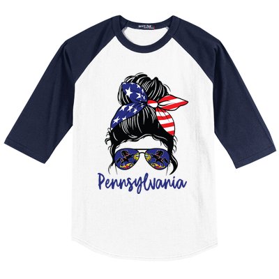 Pennsylvania Girl Pennsylvania Flag State Girlfriend Messy Baseball Sleeve Shirt